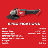 M18 FUEL 4-1/2 in.-6 in. No Lock Braking Grinder with Paddle Switch (Bare Tool) 2980-20