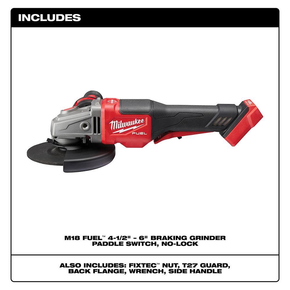 M18 FUEL 4-1/2 in.-6 in. No Lock Braking Grinder with Paddle Switch (Bare Tool) 2980-20