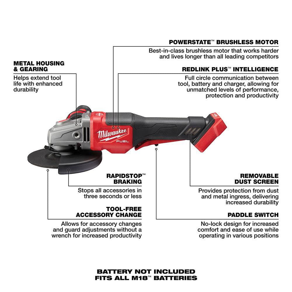 M18 FUEL 4-1/2 in.-6 in. No Lock Braking Grinder with Paddle Switch Kit 2980-21