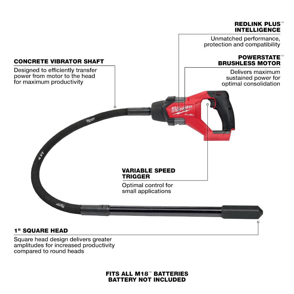 M18 FUEL 4' Concrete Pencil Vibrator (Bare Tool) 2910-20