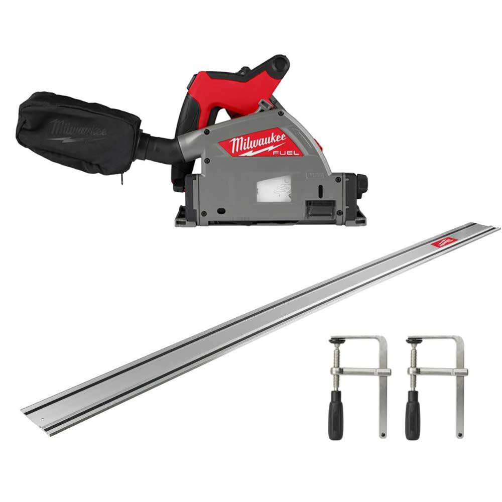 M18 FUEL 6 1/2 Inch Plunge Track Saw (Bare Tool) and 106 inch Guide Rail with Clamps Bundle 2831-20-106SP