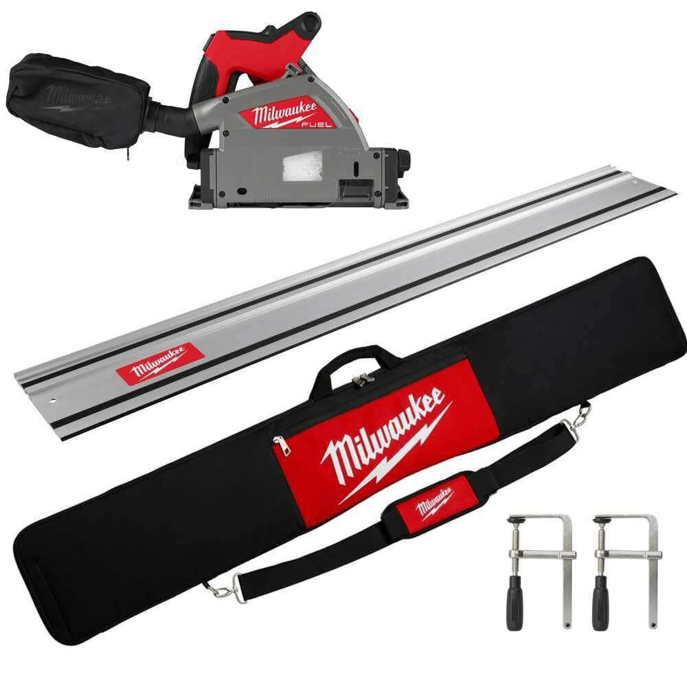 M18 FUEL 6 1/2 Inch Plunge Track Saw (Bare Tool) with 55inch Guide Rail with Clamps & Bag Bundle 2831-20-55SP