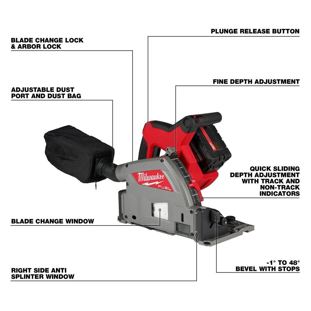 M18 FUEL 6 1/2 Plunge Track Saw Kit 106inch Guide Rail with Clamps Bundle 2831-21-106SP