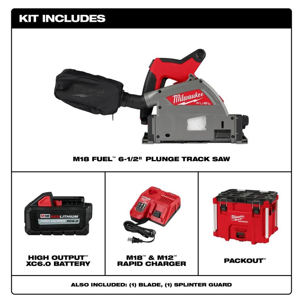 M18 FUEL 6 1/2 Plunge Track Saw Kit 106inch Guide Rail with Clamps Bundle 2831-21-106SP