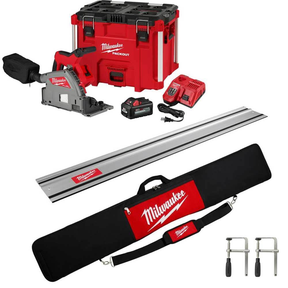 M18 FUEL 6 1/2 Plunge Track Saw Kit 55inch Guide Rail with Clamps & Bag Bundle 2831-21-55SP