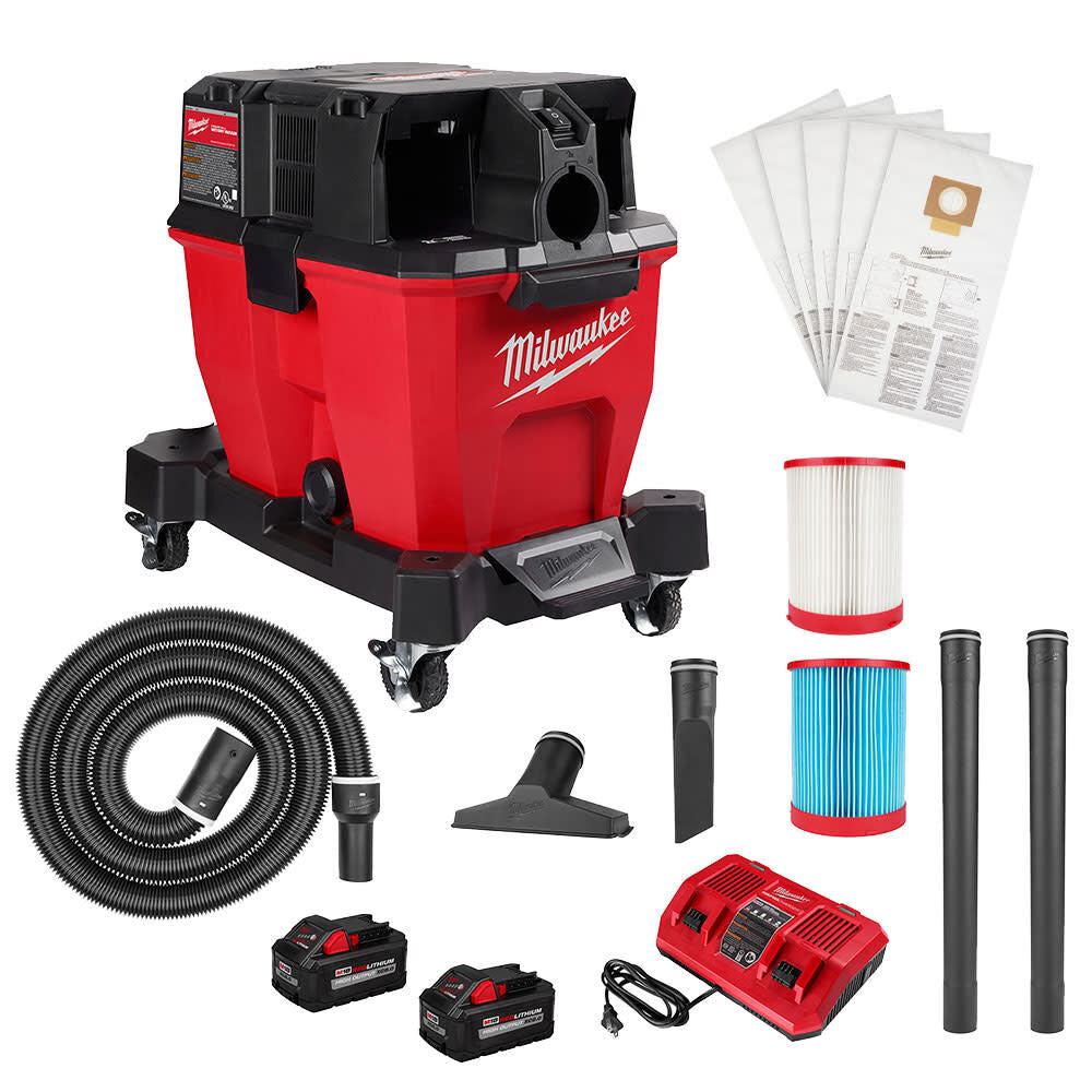 M18 FUEL 9 Gallon 36V Wet/Dry Vacuum Kit with HEPA Filter & 5pk Dust Bags Bundle 0920-22HD-1977-1989