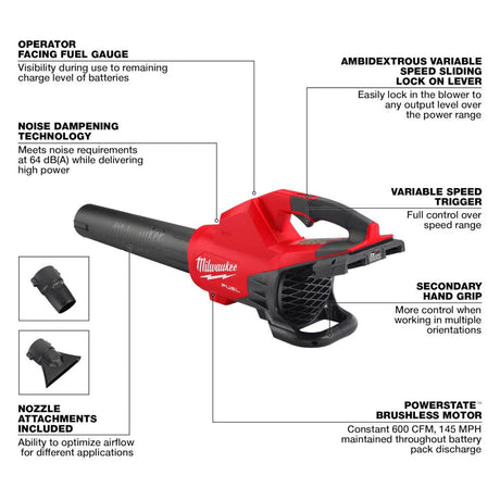 M18 FUEL Dual Battery Blower Kit with 2 REDLITHIUM HIGH OUTPUT Batteries & Dual Battery Charger Bundle 2824-20-1880X2-1802