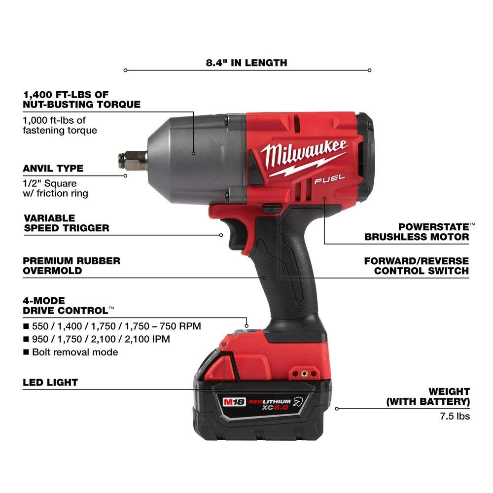 M18 FUEL High Torque 1/2 Impact Wrench with Friction Ring Kit 2767-22R