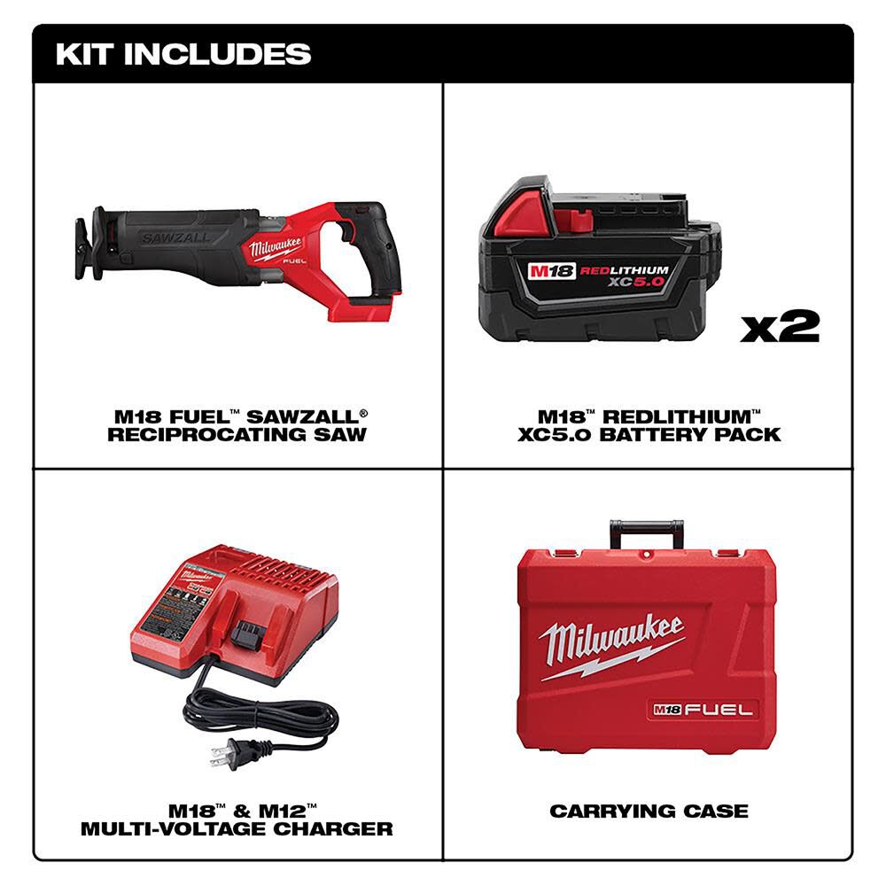 M18 FUEL SAWZALL Reciprocating Saw - 2 Battery XC5.0 Kit 2821-22