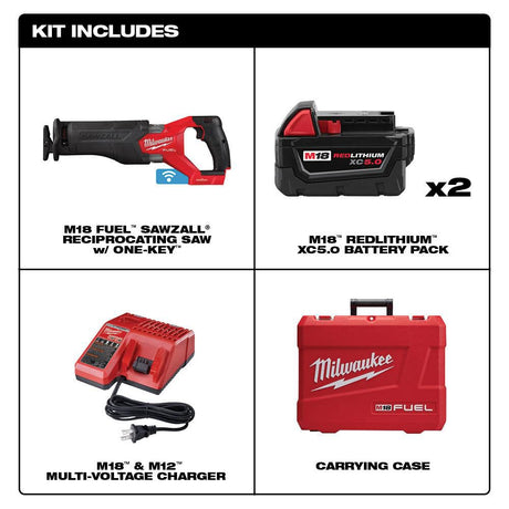 M18 FUEL SAWZALL Reciprocating Saw with ONE-KEY - 2 Battery XC5.0 Kit 2822-22