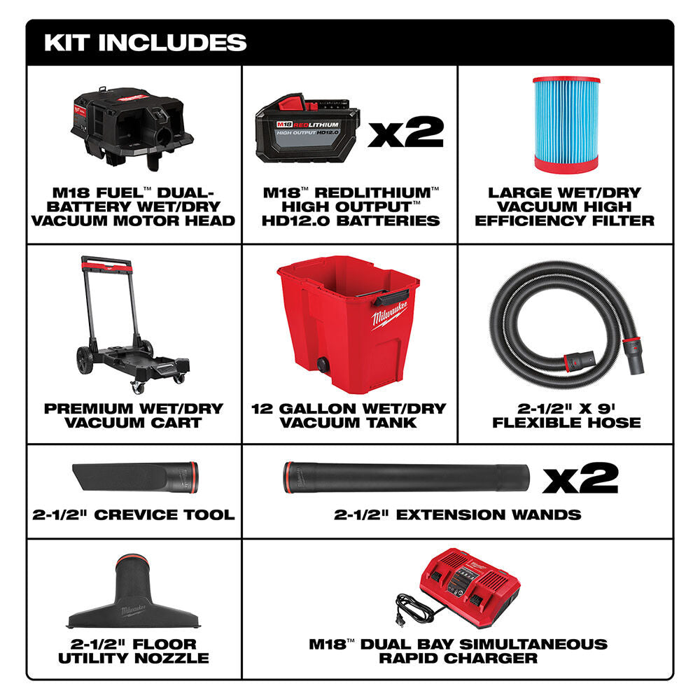 M18 FUEL Vacuum Kit 12 Gallon 36V Wet/Dry 0930-22HD