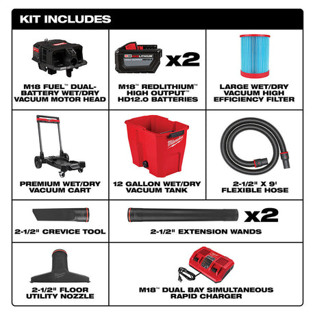 M18 FUEL Vacuum Kit 12 Gallon 36V Wet/Dry 0930-22HD