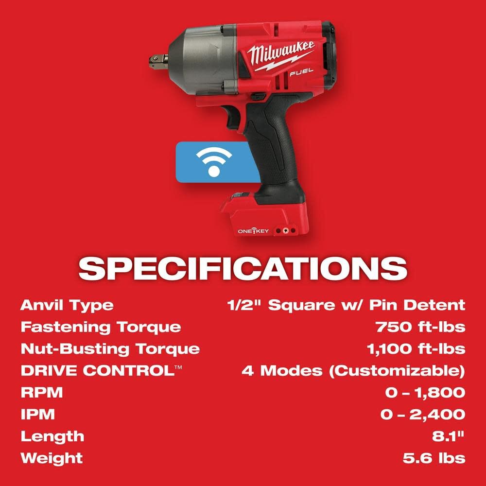 M18 FUEL with ONE-KEY High Torque Impact Wrench 1/2inch Pin Detent Kit 2862-22R