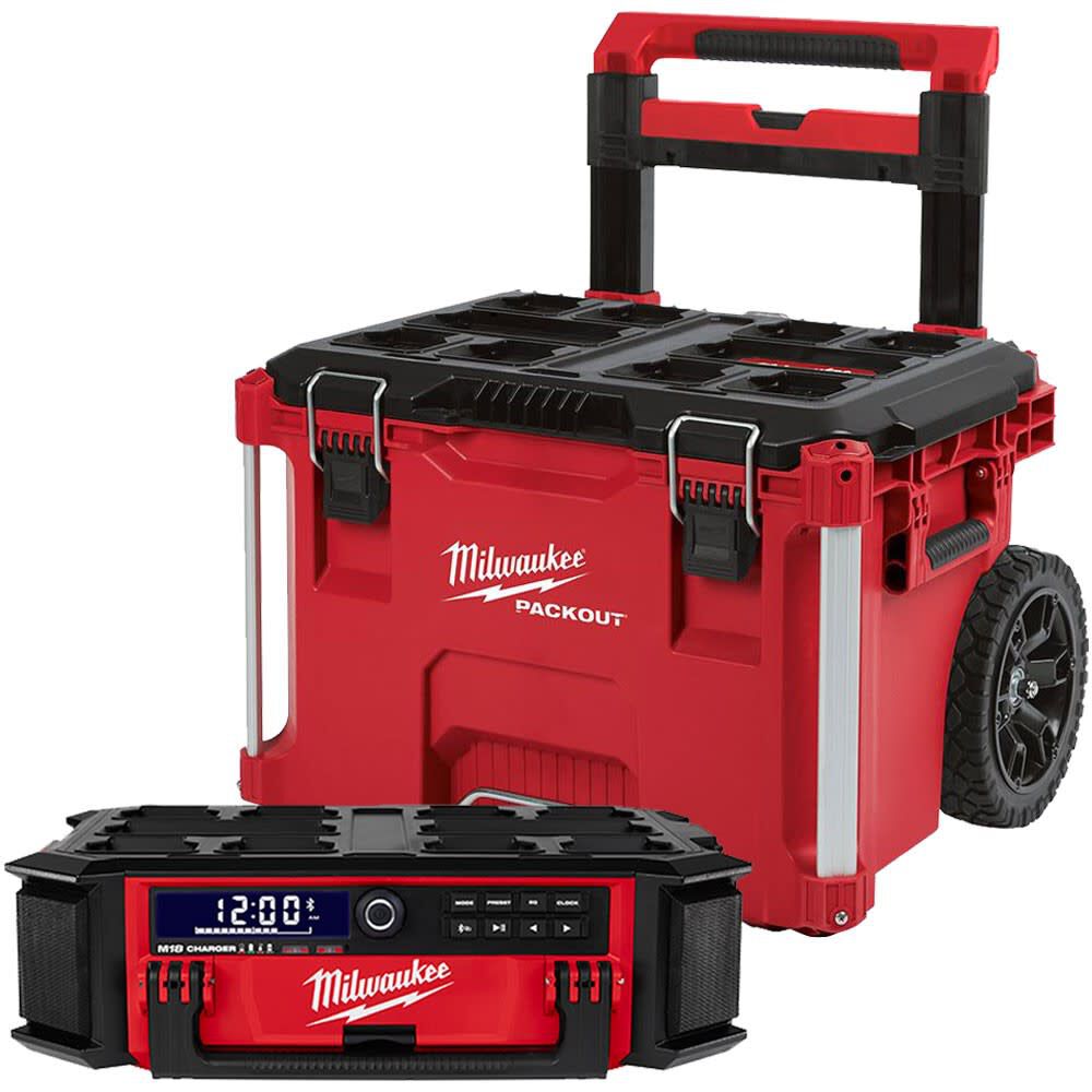 M18 PACKOUT Radio Charger with PACKOUT Rolling Tool Box Bundle
