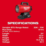 M18 Propane Heater Forced Air 70000 BTU (Bare Tool) 0801-20