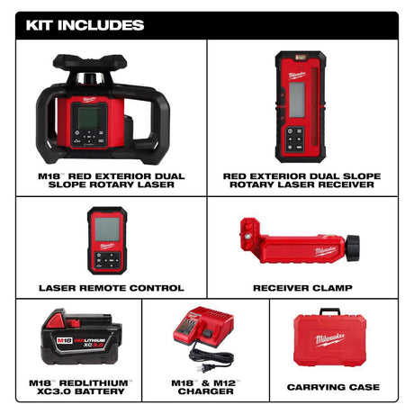 M18 Red Exterior Dual Slope Rotary Laser Level Kit with Receiver & Remote 3704-21