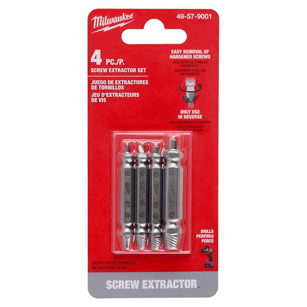 M2 Steel Screw Extractor Set 4pc 49-57-9001