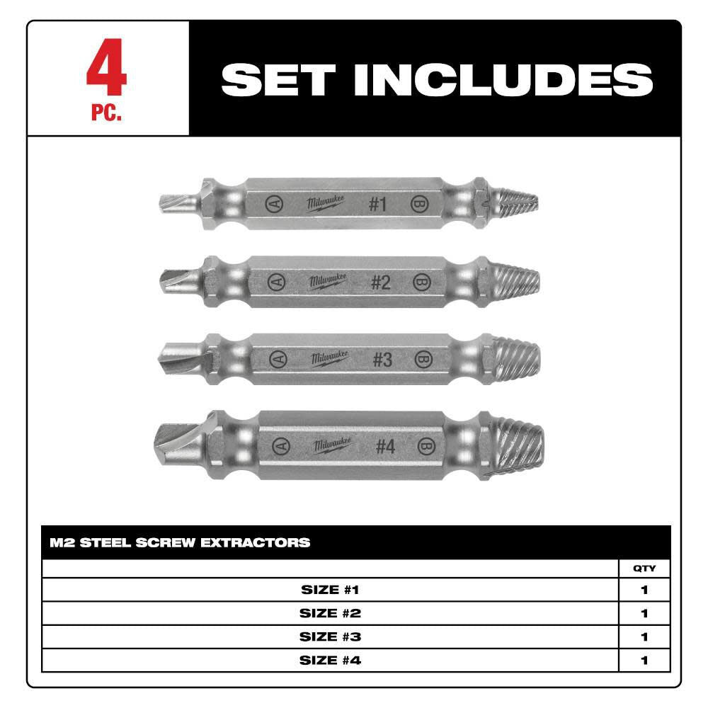 M2 Steel Screw Extractor Set 4pc 49-57-9001