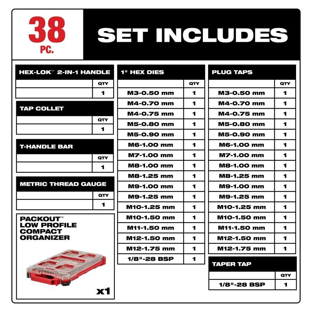 Metric Tap & Die PACKOUT 38pc Set with Hex-LOK 2-in-1 Handle 49-22-5603