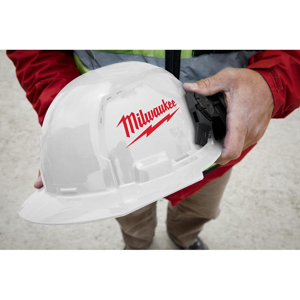 Milwaukee White Front Brim Hard Hat with 6pt Ratcheting Suspension Type 1 Class E 48-73-1120M910