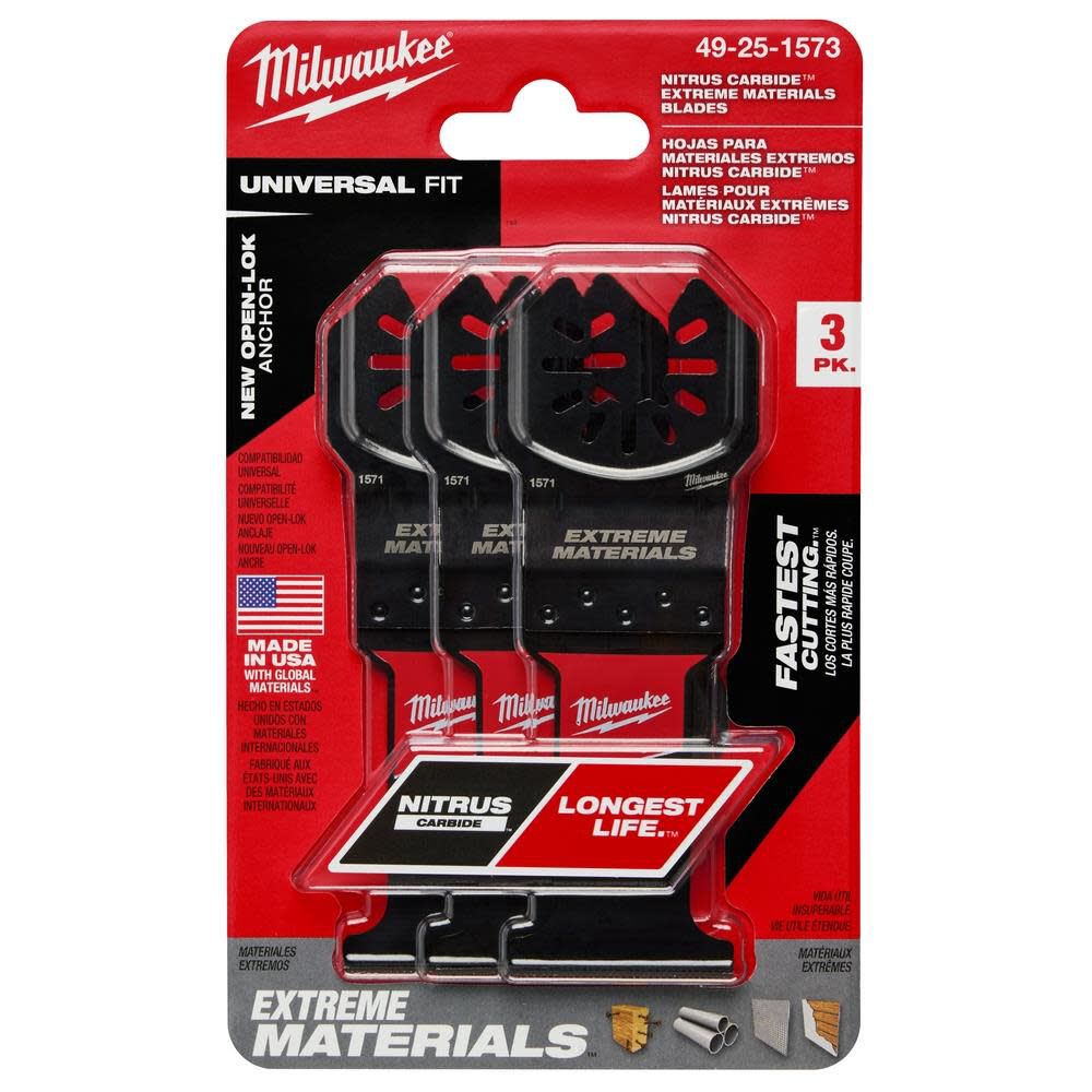 NITRUS CARBIDE Extreme Materials Universal Fit OPEN LOK Multi Tool Blade 3pk 49-25-1573