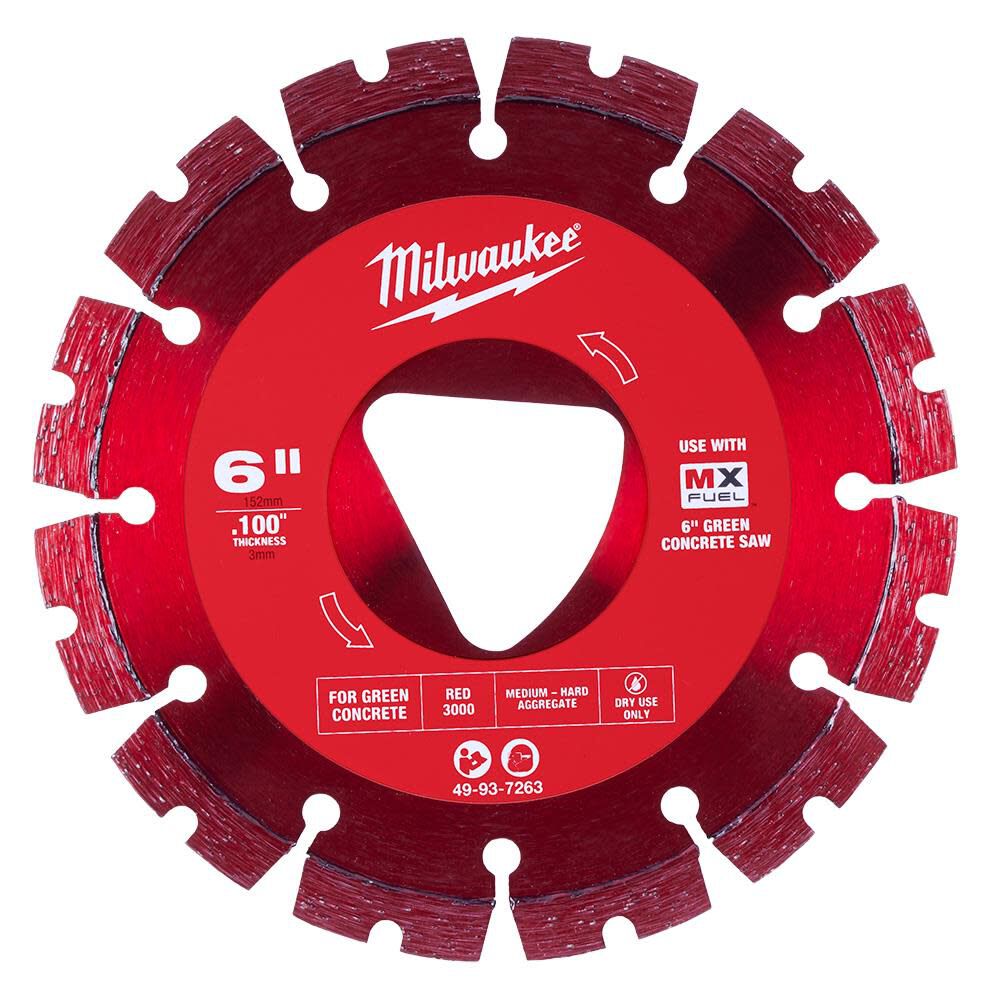 Red 6 in x .100 in Diamond Blade for Green Concrete 49-93-7263