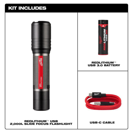 REDLITHIUM USB Flashlight Kit 2000 Lumen Slide Focus 2162-21