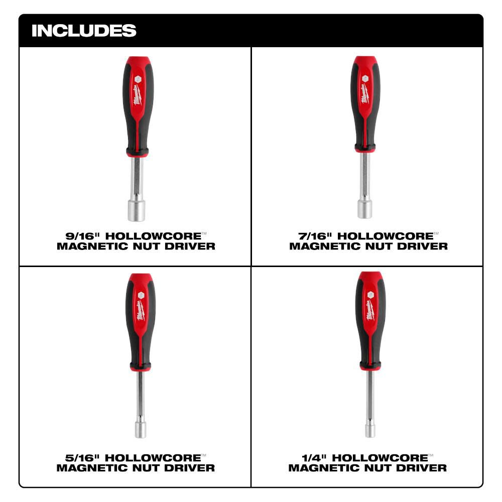 SAE HollowCore Magnetic Nut Driver Set 4pc 48-22-2544