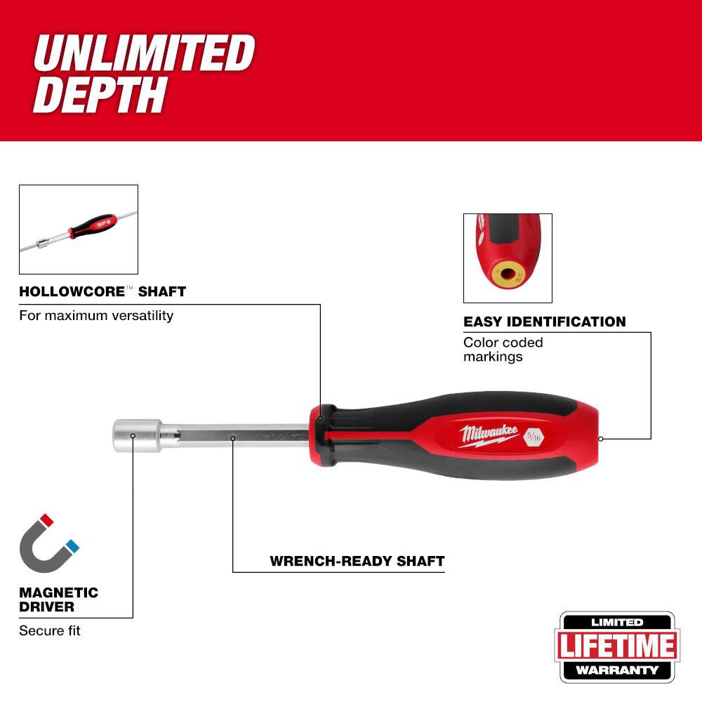 SAE HollowCore Magnetic Nut Driver Set 4pc 48-22-2544