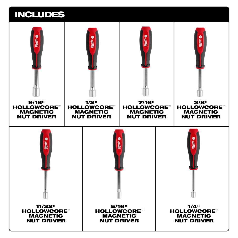 SAE HollowCore Magnetic Nut Driver Set 7pc 48-22-2547