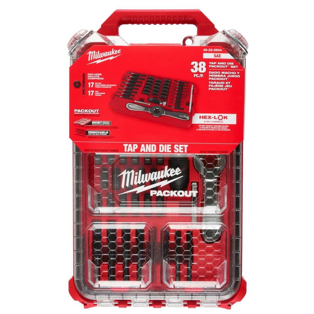 SAE Tap & Die PACKOUT 38pc Set with Hex-LOK 2-in-1 Handle 49-22-5604