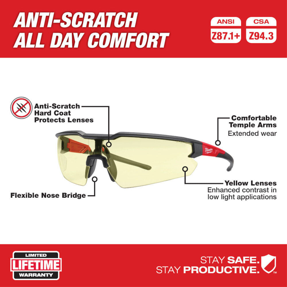 Safety Glasses - Yellow Anti-Scratch Lenses (Polybag) 48-73-2101