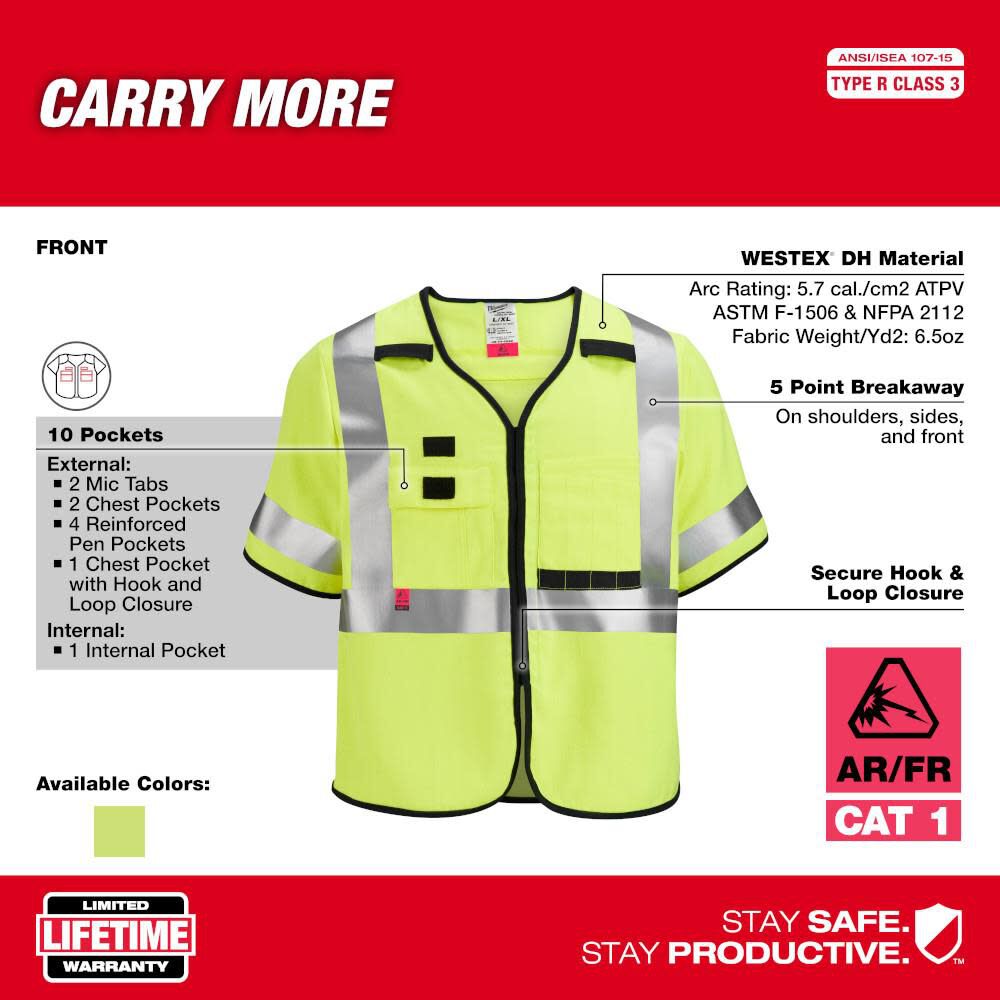 Safety Vest AR/FR Cat. 2 Class 3 High Visibility 48-73-5321M910