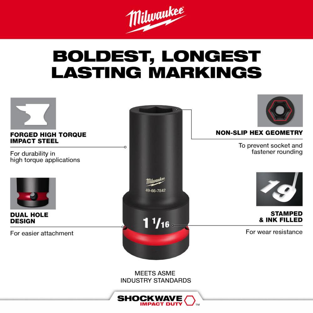 SHOCKWAVE Impact Duty 1 in Drive 1-1/8 in Thin Wall Extra Deep 6 Point Socket 49-66-7843