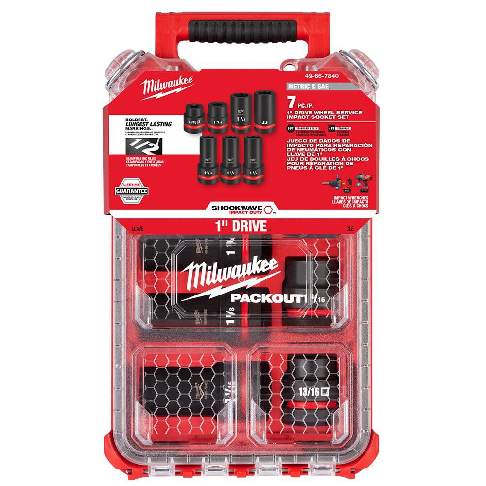 SHOCKWAVE Impact Duty 1 in Drive 7 Piece MM & SAE Wheel Service Socket PACKOUT Set 49-66-7840