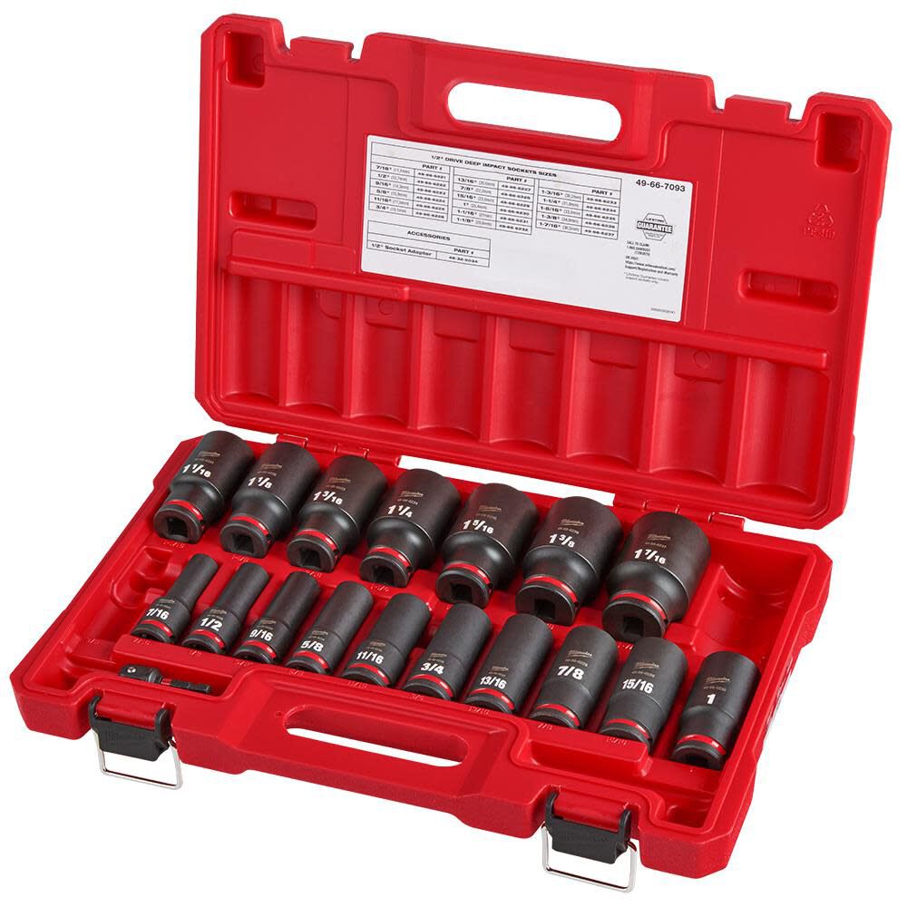 SHOCKWAVE Impact Duty 1/2 Inch Deep SAE 6 Point Socket Set 18pc 49-66-7093