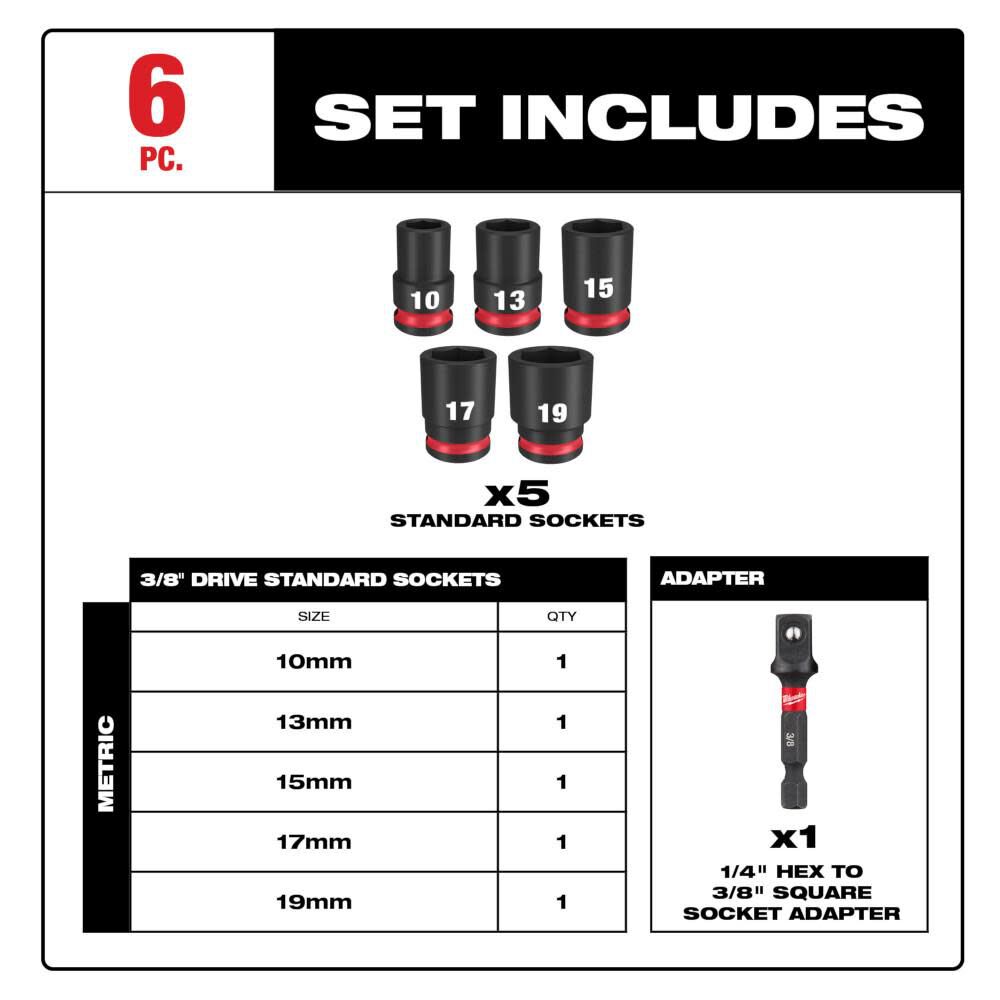 SHOCKWAVE Impact Duty 3/8in Drive Metric Standard Socket Set 6pc 49-66-7036