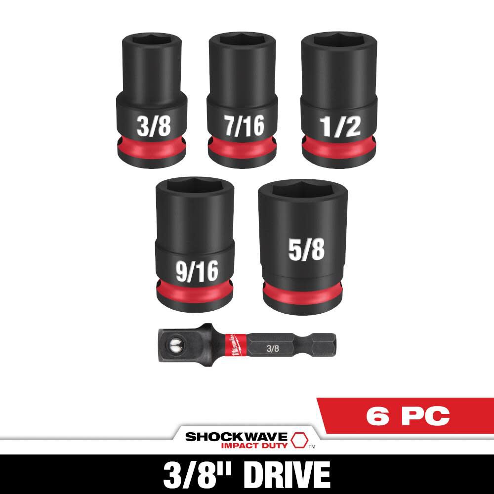 SHOCKWAVE Impact Duty 3/8in Drive SAE Standard Socket Set 6pc 49-66-7035