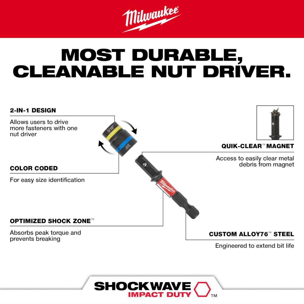 SHOCKWAVE Impact Duty 5/16 in and 3/8 in x 2-1/2 in QUIK-CLEAR 2-in-1 Magnetic Nut Driver 49-66-4543