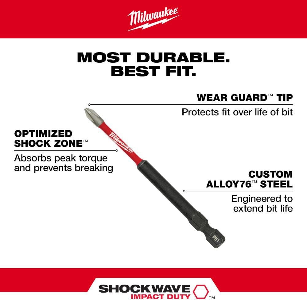 SHOCKWAVE Impact Duty Magnetic Attachment & PH2 Bit Set 3pc 48-32-4550