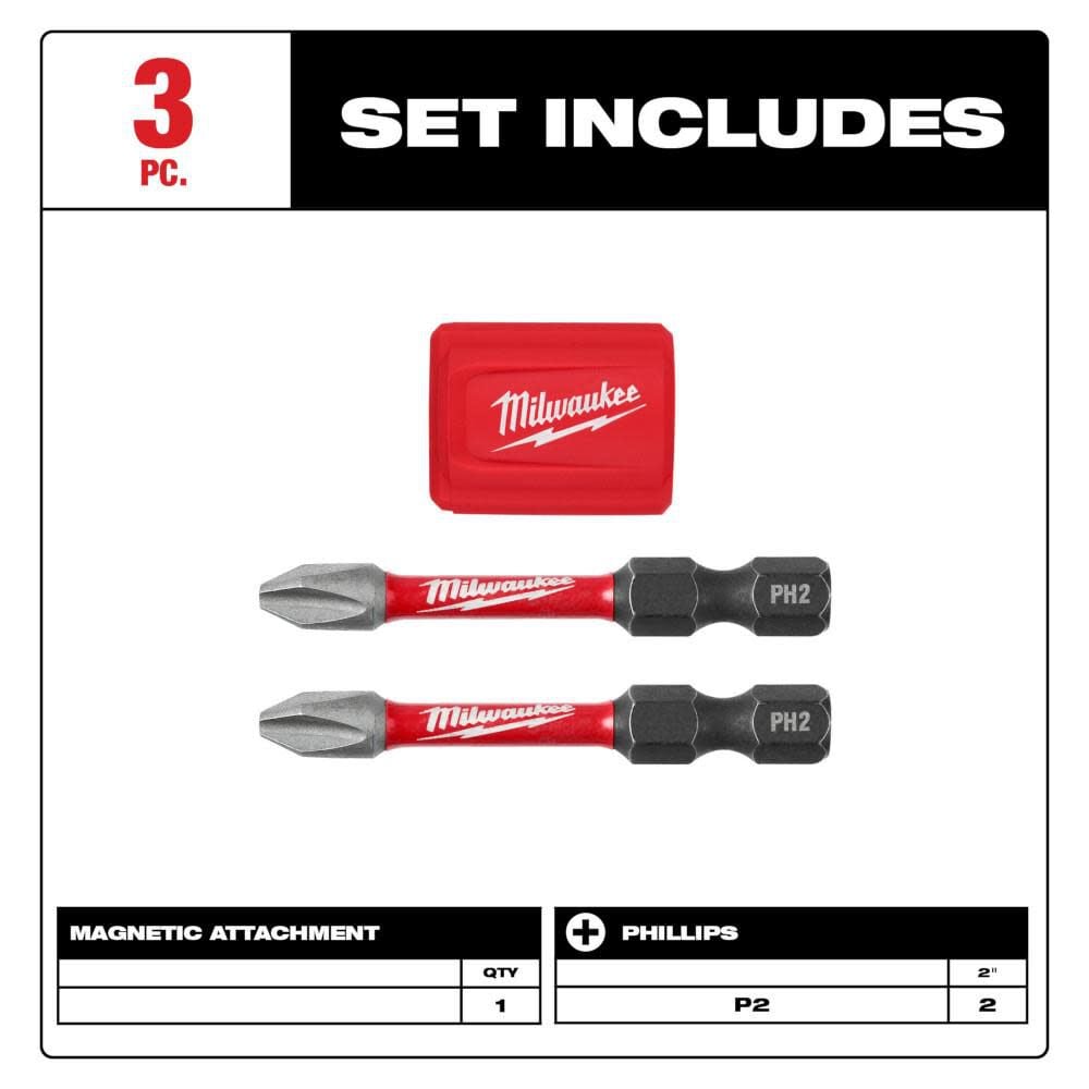 SHOCKWAVE Impact Duty Magnetic Attachment & PH2 Bit Set 3pc 48-32-4550