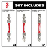 SHOCKWAVE Impact Duty PH2/SQ2/T25 Double Ended Bits 3pc 48-32-4319