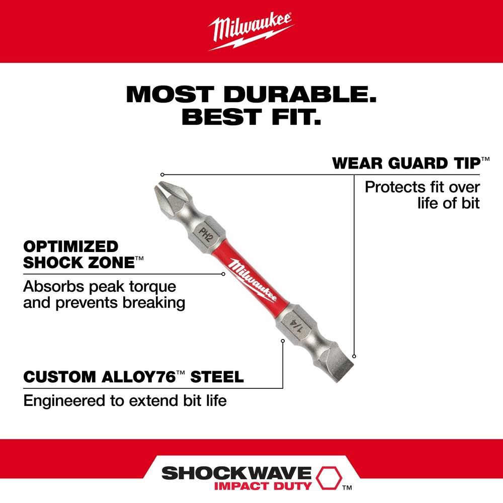 SHOCKWAVE Impact Duty PH2/SQ2/T25 Double Ended Bits 3pc 48-32-4319