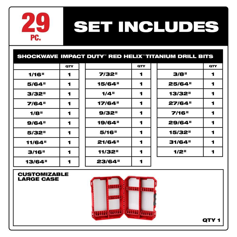 SHOCKWAVE Impact Duty RED HELIX Titanium Drill Bit Set 29pc 48-89-4672