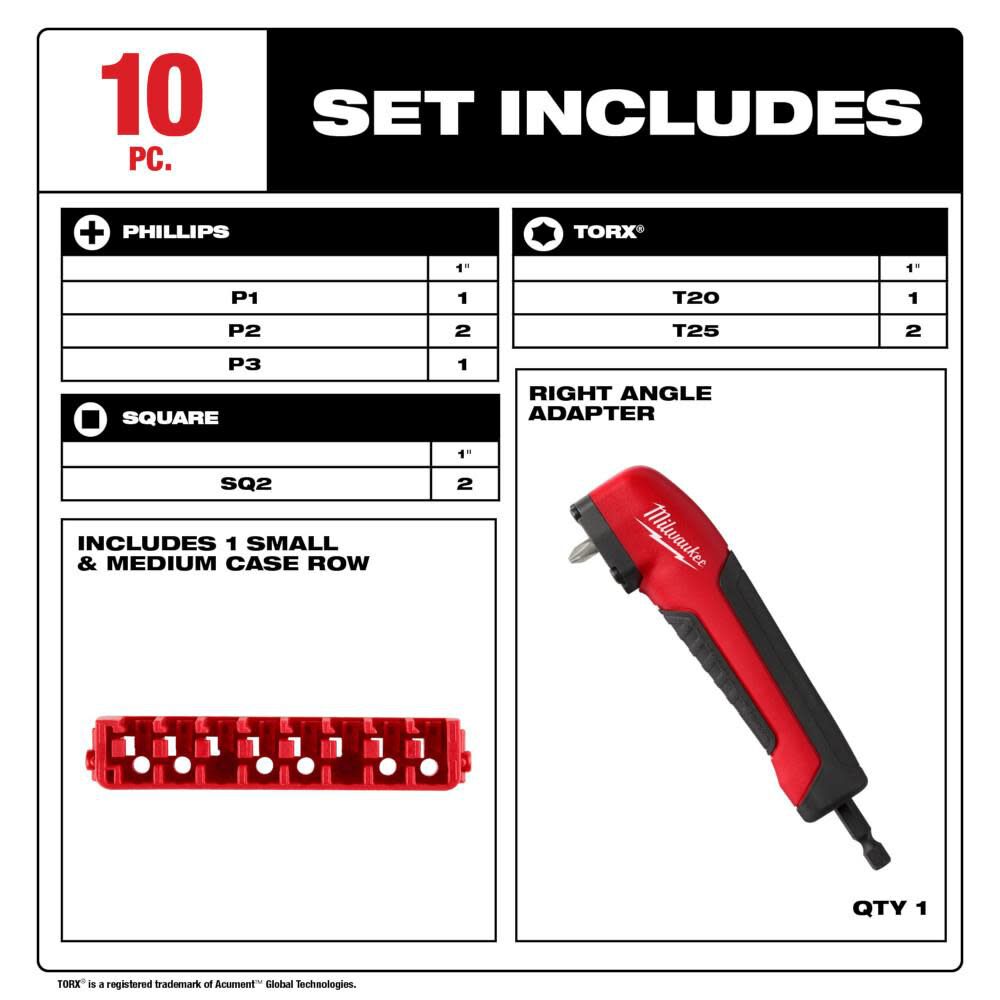 SHOCKWAVE Impact Duty Right Angle Adapter Bit Set 10pc 48-32-2390E