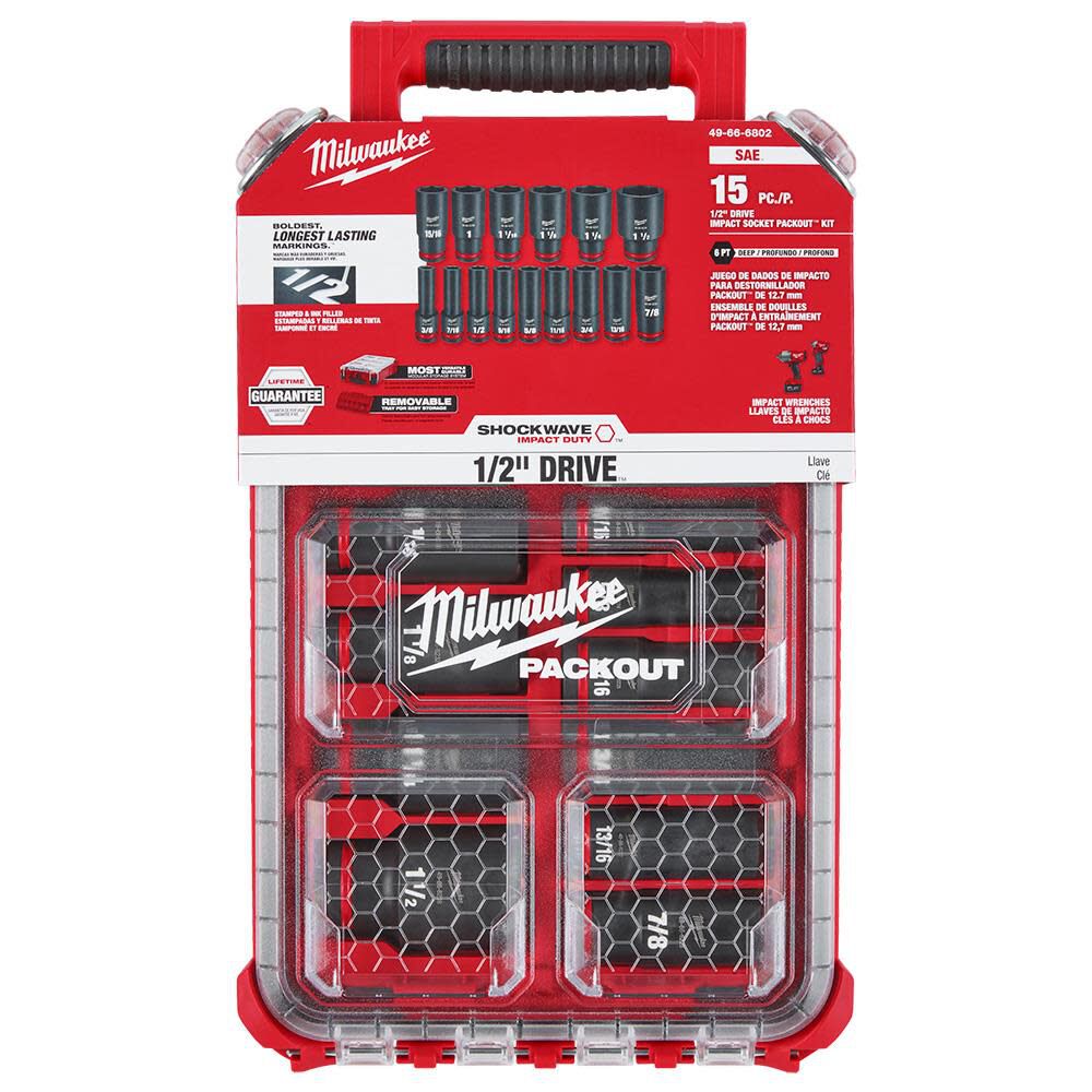 SHOCKWAVE Impact Duty Socket 1/2 Dr 15pc SAE PACKOUT Set 49-66-6802