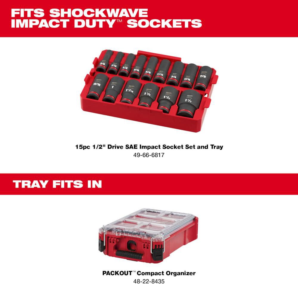 SHOCKWAVE Impact Duty Socket 1/2 Dr 15pc SAE Tray Set 49-66-6817