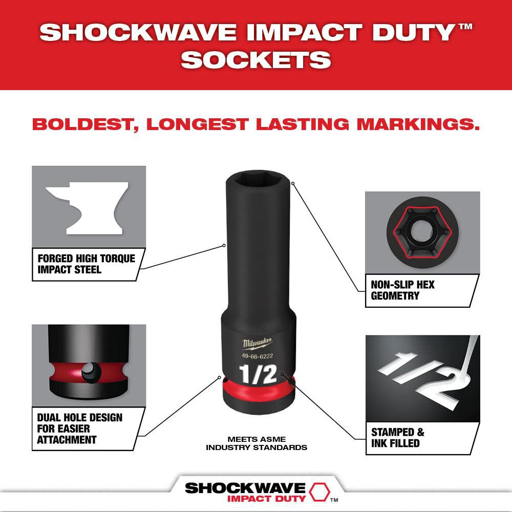 SHOCKWAVE Impact Duty Socket 1/2 Dr 15pc SAE Tray Set 49-66-6817