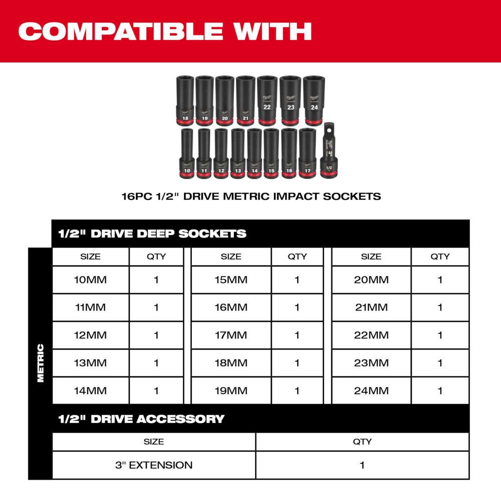 SHOCKWAVE Impact Duty Socket 1/2 Dr 16pc Tray Only 49-66-6833