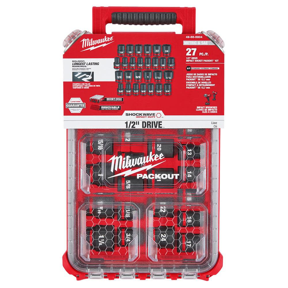 SHOCKWAVE Impact Duty Socket 1/2 Dr 27pc SAE/MM PACKOUT Set 49-66-6804